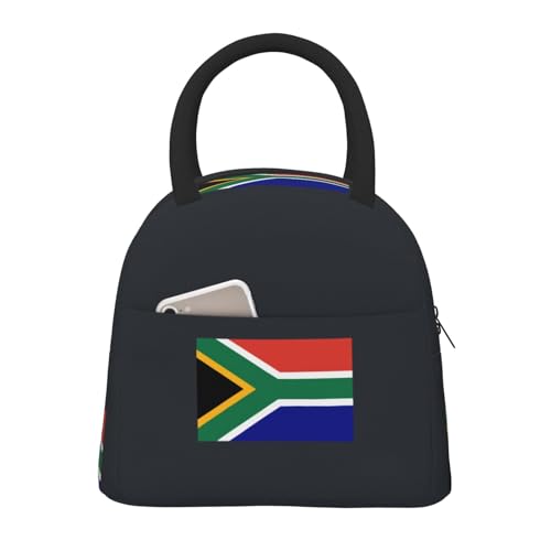 PUYhgb South African Flag Print Large Insulated Lunch Bag,Outdoor Lunch Carrier,Lunchbox with Zippers & Front Pocket