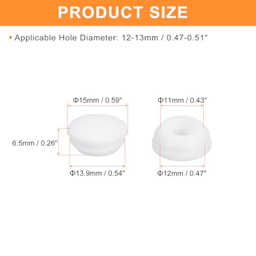 Image of uxcell 26 Pcs Silicone Plugs, Rubber Round Snap in Locking Hole Plugs for 12-13mm Hole, Hole Stoppers Waterproof Hole Plug for Metal Tube, Furniture End Caps Inserts, White