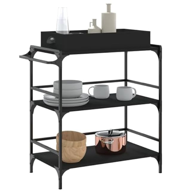 Rolling Cart,2 Tier Kitchen Trolley with Storage on The Top Food Prepping Cart Trolley for Dining Room,Easy Assembly,Black,32.1 X 16.1 X 36.4in-gudexX2w