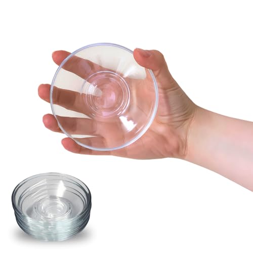 ums Round Turkish Small Glass Plates Set, 4 Inch - 6 Pieces Round Glass Saucers Set for Coffee, Tea, Snack, Sauce and Appetizer