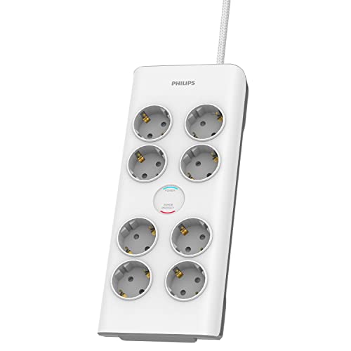 Bloc multiprise 8 prises Philips haut de gamme avec cordon textile tressé haute résistance 2m
