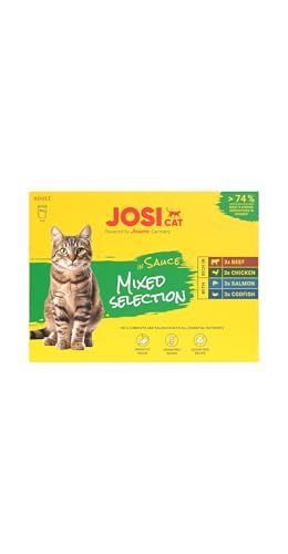 JosiCat Multipack Mixed Selection in Sauce (12 x 85 g) | Adult | Premium Nassfutter in Sauce für ausgewachsene Katzen | Multipack mit 4 Sorten | Ohne Konservierungsmittel | 12er Pack