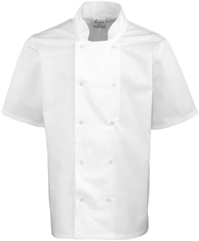 MAKZ Premier Workwear Mens Pr664 Studded Front Short Sleeve Chefs Jacket White