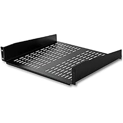 StarTech 2U Vented Cantilever Rack Shelf, 16in Deep, 50lb, TAA (CABSHELFV) | Universal 19in fit, Network equipment rack and cabinet, SPCC cold-rolled steel, Perforated airflow