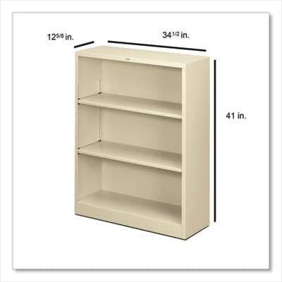 Image of HON Metal Bookcase, 3 Shelves, 34-1 /2 W by 12-5 /8 D by 41 H, Putty