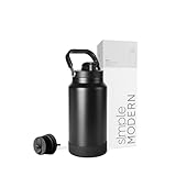 Simple Modern Trek Pivot | Half Gallon Water Bottle Jug with Handle & Boot | Interchangeable Straw & Chug Lids | Large Insulated Stainless Steel | Sports Camping Outdoors | 64oz, Midnight Black