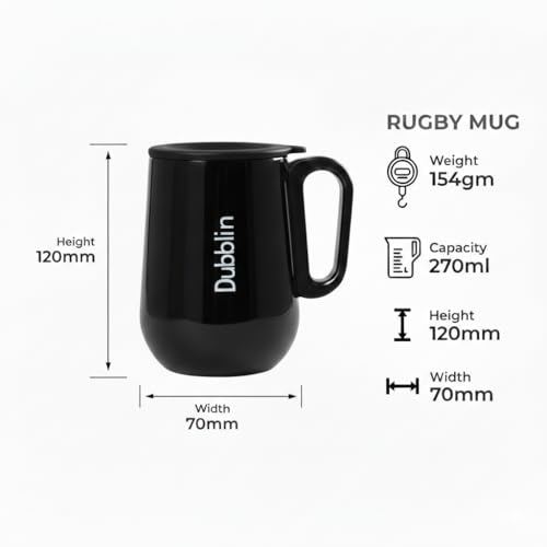 Image of DUBBLIN Rugby Stainless Steel Unbreakable Tea Coffee Mug Double Wall with Handle and Lid Wide Mouth Keeps Beverages Hot & Cold 270 ML Black
