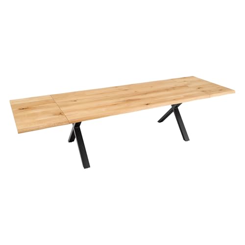 Riess Ambiente Verlängerbarer Esstisch WILD Oak - 200–300cm - Massivholz Eiche Baumkante X-Gestell Industrial Design 8–10 Personen Riess Ambiente Verlängerbarer Esstisch WILD Oak - 200–300cm - Massivholz Eiche Baumkante X-Gestell Industrial Design 8–10 Personen