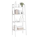 小型本棚 4段 スモールシェルフ 43cm 狭い棚 タブレット 棚ユニット バスルームコーナーシェルフ ディスプレイキャビネット ブラックメタルフレーム付き 寝室 リビングルーム用 - ホワイト