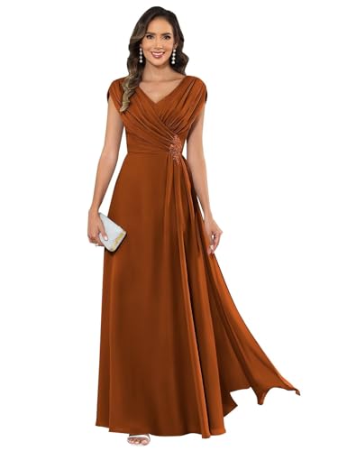 MRECA Appliques Burnt Orange Mother of The Bride Dresses Formal Chiffon Ruched Wedding Guest Dress for Women Size 8