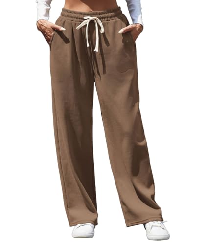 Women's Plus Size Wide Leg Sweatpants High Waisted Casual Palazzo Corduroy Pants Fall Drawstring Trousers with Pockets 2XL, Brown