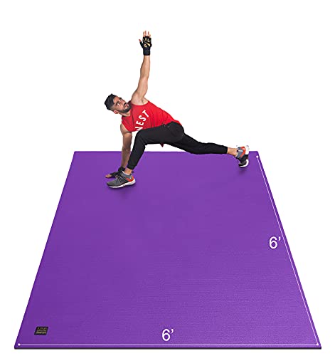 GXMMAT Large Exercise Mat 6'x4'/6'x5'/6'x6'(7mm), Thick Workout Mats for Home Gym Flooring, Extra Wide Non-Slip Durable Cardio Mat, Shoe Friendly, Perfect for Plyo, MMA, Jump Rope, Weights, Fitness