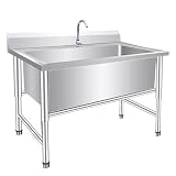 Fregadero De Acero Inoxidable Independiente Lavar Catering Fregaderos Industriales de Lavado de Verduras Exteriores Jardin De Cocina Comercial De Compartimento (80 * 60 * 80cm)