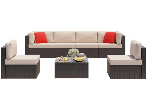 Vongrasig 7 Pieces Patio Furniture Sets, Outdoor Modular Sectional Sofa
