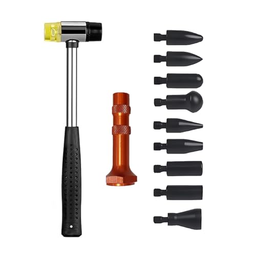 DIQDI Paintless Dent Repair Kit, Rubber Hammer with Tap Down Pen and 9 Shaped Heads, Dent Removal Tool for Car Body, Appliance Metal Panels, DIY Dent Repair