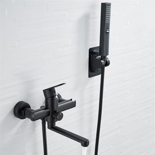 HTTGDGDH Grifos De Bañera Grifos Mezcladores De Bañera con Ducha Monomando De Pared con Caño Giratorio Largo Grifo De Baño De Agua Fría Y Caliente Grifo Mezclador De Ducha,Noir-A,Grifo