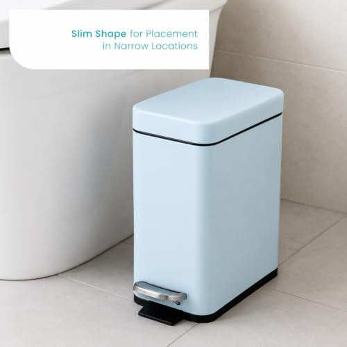 Image of Home Zone Living 1.3 Gallon Small Bathroom Trash Can with Lid and Step Pedal, Stainless Steel Wastebasket with Slim Design for Home and Office, Matte Powder Blue, 5 Liters
