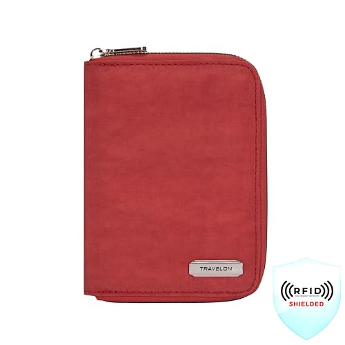 Image of Travelon Rfid Blocking Passport Zip Wallet Passport Wallet, Poppy, 4.5 inchW x 6 inchH x 0.75 inchD, Travelon Rfid Blocking Passport Zip Wallet