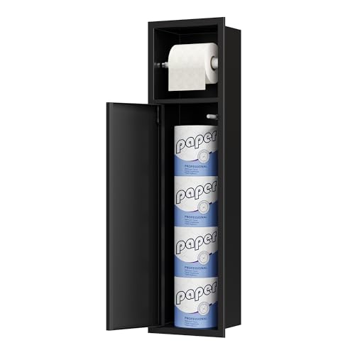 Neodrain Unterputz-Schrankmodul Edelstahl Badezimmerschrank mit Toilettenpapierhalter für Klobürstengarnitur und Papieraufbewahrung, 63x15x15 cm, Schwarz