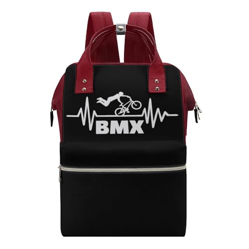Heartbeat BMX Diaper Bag for Women Large Capacity Daypack Waterproof Mommy Bag Travel Laptop Backpack Red-Style