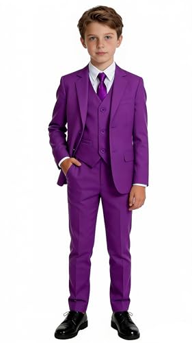 Toddler Boys Purple Suits Ring Bearer Outfit Slim Fit Homecoming Dress Clothes 5 Pieces Baby Boy Formal Tuxedos Kids Suits Size 2T