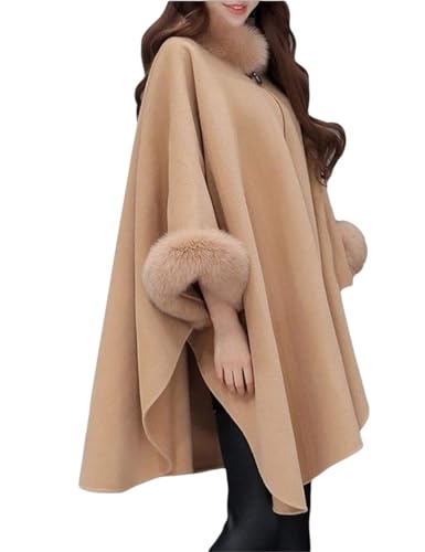 Womens Vintage Fashion Cape Poncho Buckle Collar Coat Wrap Fall Winter Warm Color Cloaks Half Sleeve Leisure Cardigan Cloaks (Khaki,Small)