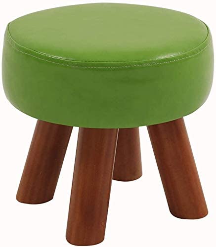 Tabouret rond en bois massif vert 28x28x32cm assise cuir pour enfant