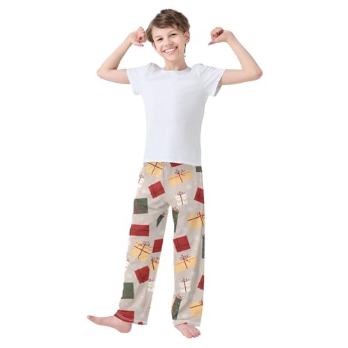 Boys' Pants Gifts Boxes Snowflake Christmas Long Bottoms Jogger Pants Elastic Waist Trousers with Pockets S-XL2