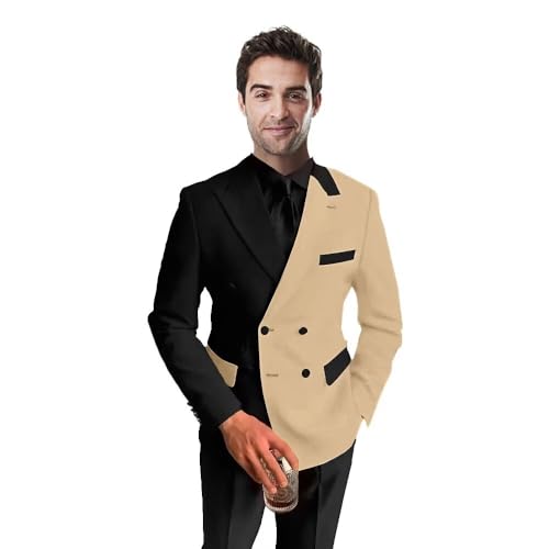SAROULU Mens Double Breasted Suit 2 PC Slim Fit Wedding Suit for Men Shawl Lapel Blazer Pants Set3
