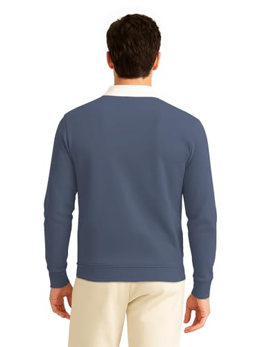 Image of BULLMER Solid Polo Neck Full Sleeve Cotton Blend Tshirt with Rib for Men | Stylish Full Hand Tshirt for Men
