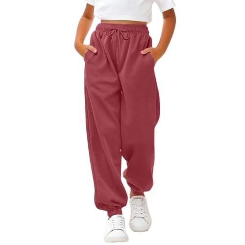 Teen Girls Cotton Sweatpantswinter Warm Wide Leg Joggers Long Pants Kids Straight Elastic High Waist Sweat Pants