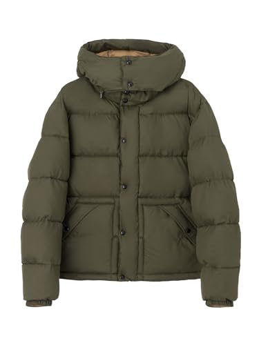 Men's Puffy Padded Jacket Twill Two-Way Zipper Detachable Windproof Hood Pockets Brass Buttons Leather Label