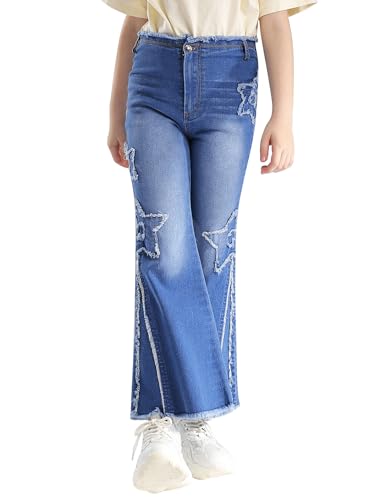 Kids Girls Flare Jeans Mid Waist Bell Bottoms Denim Pants Casual Trousers