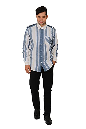 Image of SHIRT THEORY Blue & White Stripe Cotton Full Sleeves Casual Shirts for Men II Premium Cotton Shirt II Stylish Shirt for Men II Exclusive Men Casual Shirt II Luxury Shirts ||