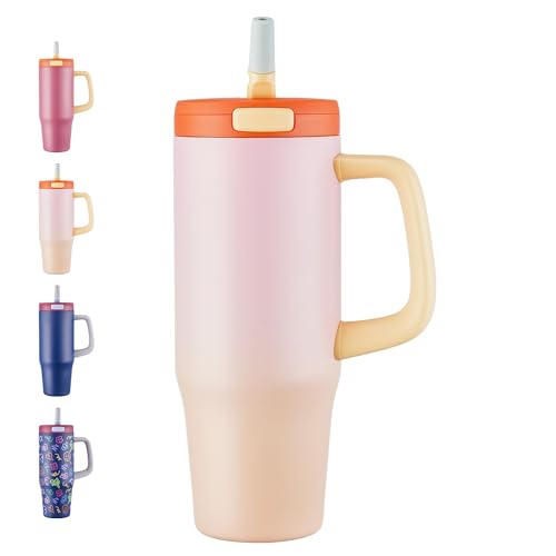 Image of Fijinhom 32 oz Tumbler with Handle, 304 Stainless Steel Insulated Water Bottle Keeps Cold 24 Hours, Water tumbler with flip straw, Insulated Coffee Mug, Travel Cup for Sports & Gifts, Honey Peach