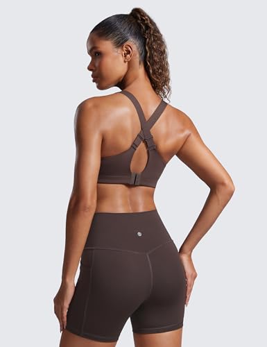 Image of CRZ YOGA Zip Front Cross Back Sports Bras | Molded Cups, Medium to high Support, Training, Adjustable Convertible Straps, Hook and Eye, for Women