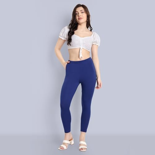 Image of ONE SKY Women Ankle Length Leggings | Premium Cotton Modal Spandex Blend | High Waist Stretchable & Bio-Washed Fabric | Colour-Lock | Ethnic Leggings for Women