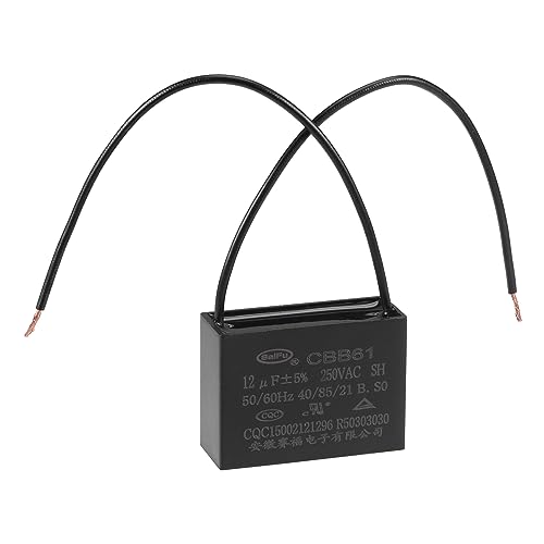 sourcing map Techo Ventilador Condensador CBB61 12uF 250V AC 2 Cables Metalizado Polipropileno Película Condensador 47x34x18mm para Eléctrico Ventilador Bomba Motor Generador