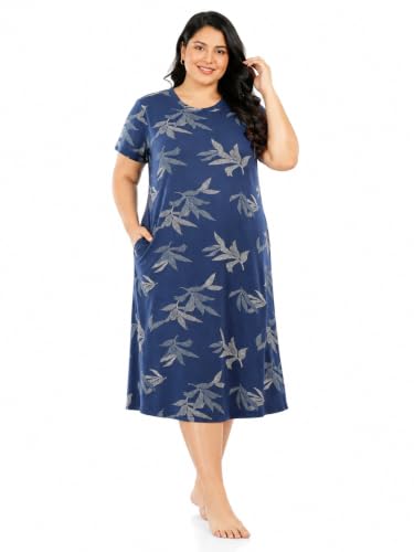 Image of 9shines Label Hosiery Cotton Knee Length Short Night Dress | Short Nighty for Women with Pocket | Graphic Print Nightwear | Night Gown for Women (M-7XL)