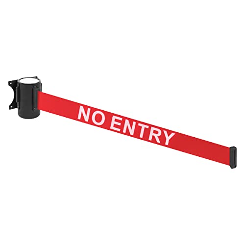 The Workplace Depot Wall Mounted Retractable Belt Barrier Red 4.6m Webbing with Black Powder Coated Case and Safety Brake Ideal for Receptions Retail Office Entrances and Corridors (No Entry)