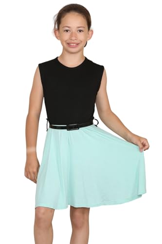 Vestido skater para niñas de 5 a 13 años negro y aguamarina