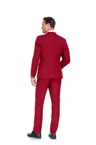 Mens Suits Slim Fit 2 Piece Casual Solid Suit Jacket Pants Set Homecoming Red Suit for Men Prom Tuxedo L4