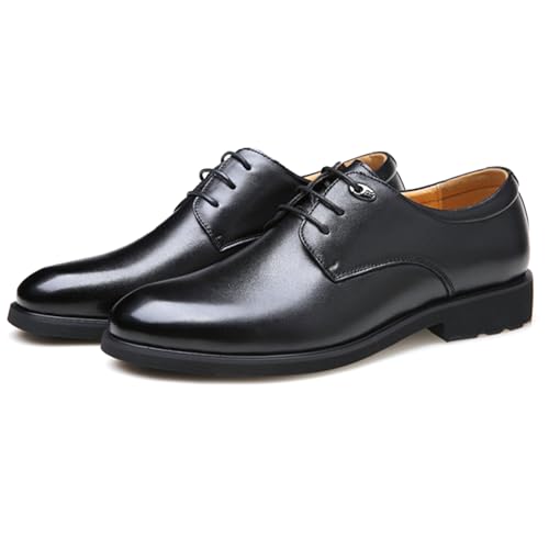 Men's Business Dress Oxford Shoes Classic Leather Round Toe Lace-Up Low Thick Heel Non-Slip Work Casual Work Shoes Wedding Formal Shoes