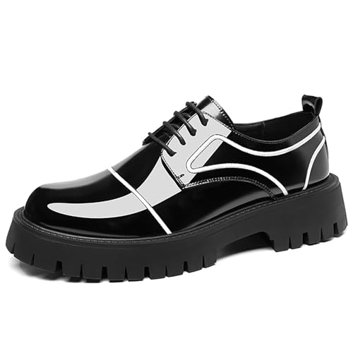 Men's Black Patent Leather Platform Oxford Shoes Classic Round Toe Lace Up Lug Sole Dress Shoes Comfortable Business Work Causal Derby Oxfords