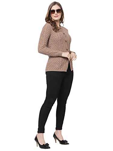 Image of Kalt Women Sweater for Winters Woolen Acrylic Full Sleeve Round Neck Cable Design Cardigan Sweater