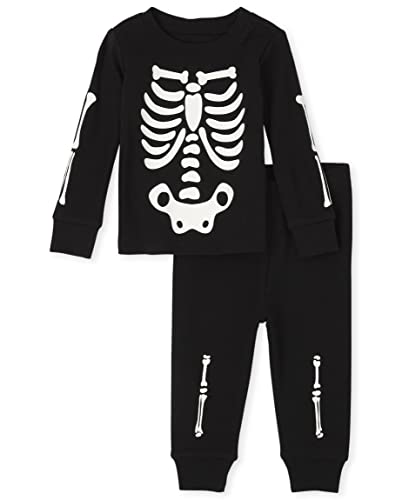The Children's Place,Unisex Baby and Toddler Matching Family Glow Skeleton Snug Fit Cotton One Piece Pajamas,Black,3T