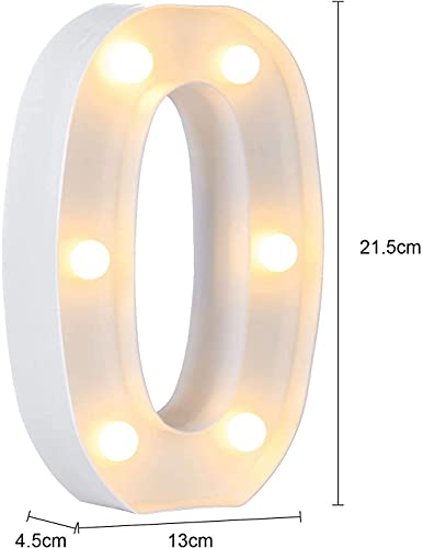 Image of Marquee Number 0 LED Light Lamp | Warm White Night Light | Battery-Operated Decorative Numeric Lamp for Home, Birthday, Wedding, Party & Anniversary Decor