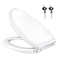iFealClear Elongated Toilet Seat with Cover- One-click Quick Release Hinges, Slow Close and Non-Slip Toilet Seat with 2-pack Toilet Seat Bolts for Elongated or Oval Toilets, Universal Fits White