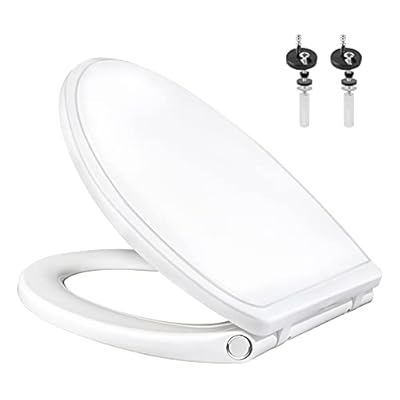 iFealClear Elongated Toilet Seat with Cover- One-click Quick Release Hinges, Slow Close and Non-Slip Toilet Seat with 2-pack Toilet Seat Bolts for Elongated or Oval Toilets, Universal Fits White
