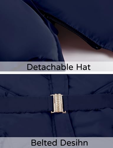 Kids Girls Winter Coats Heavyweight Fleece Lined Jackets Windproof Hooded Outerwear with Waist Belt 5-10 Years4